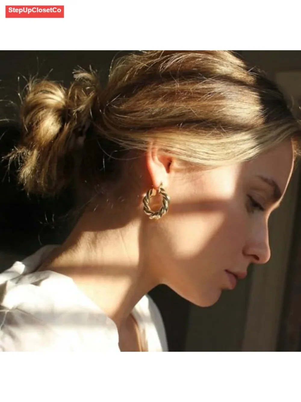 Chunky Twisted Gold Plated Hoop Earrings Hypoallergenic Vintage 18k Gold Finish